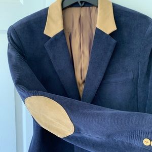 Navy Blue and Tan Men's Blazer